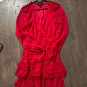 Aqua Hot Pink Tiered Ruffle Long-Sleeve Dress